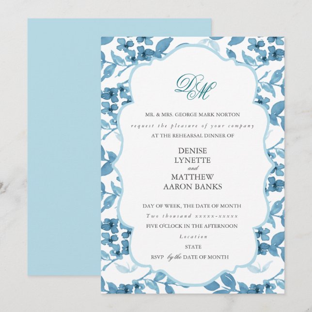 Invitación Ensayo del Boda azul de azúcar y paracaídas de esp (Anverso / Reverso)