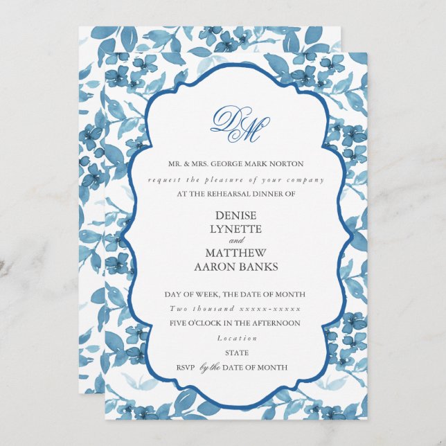 Invitación Ensayo del Boda azul de azúcar y paracaídas de esp (Anverso / Reverso)