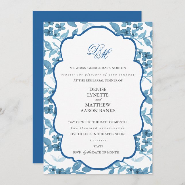 Invitación Ensayo del Boda azul de azúcar y paracaídas de esp (Anverso / Reverso)