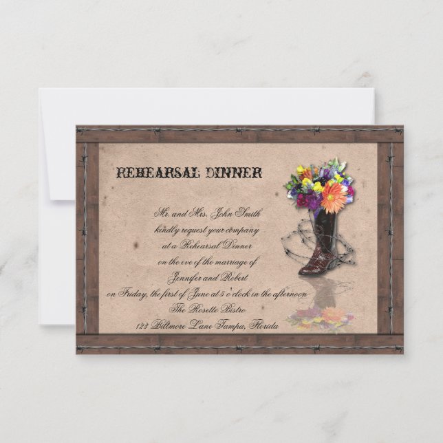 Invitación Ensayo del Boda de alambre Babed occidental (Anverso)