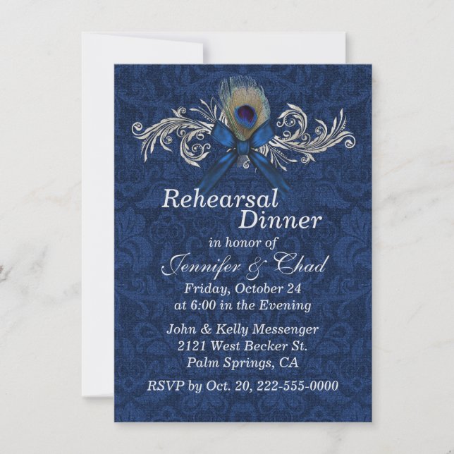Invitación Ensayo del Boda de amortiguación de moda y pluma d (Anverso)