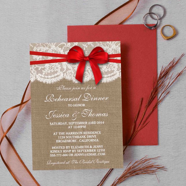 Invitación Ensayo del Boda de arbustos rojos y encajes (Subido por el creador)