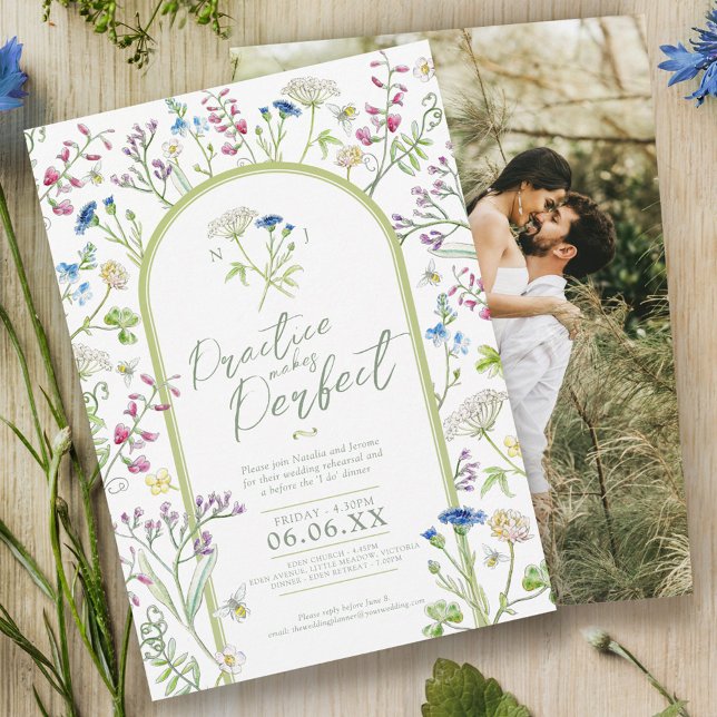 Invitación Ensayo del boda de fotos de la acuarela de flores  (Subido por el creador)