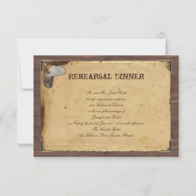 Invitación Ensayo del Boda de Gorras de cowboy en un país rus (Anverso)