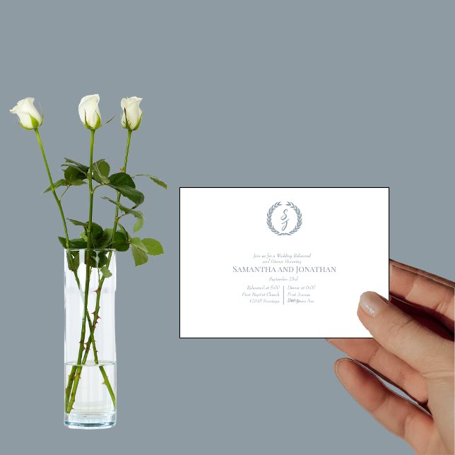 Invitación Ensayo del Boda de guirnaldas de monograma azul tu (Subido por el creador)