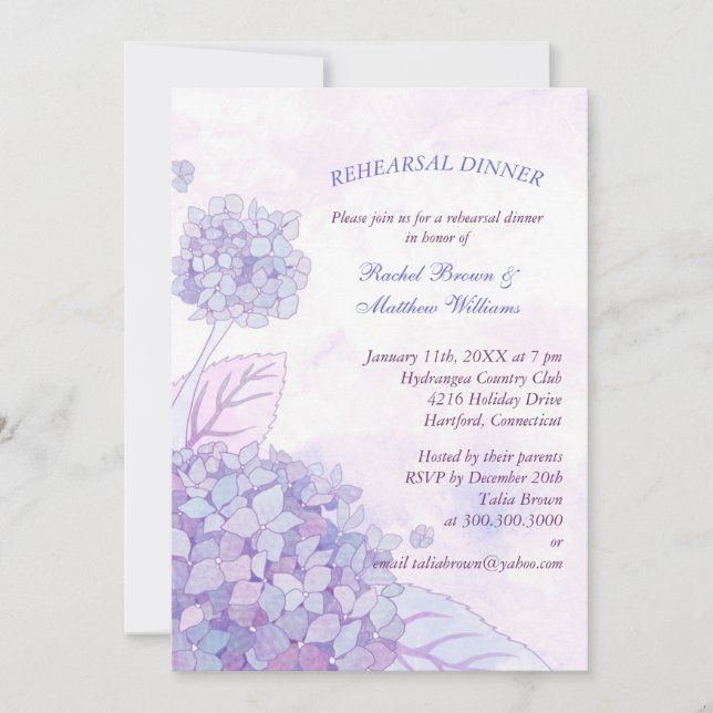 Invitación Ensayo del Boda de Hydrangea del país Cena (Anverso)