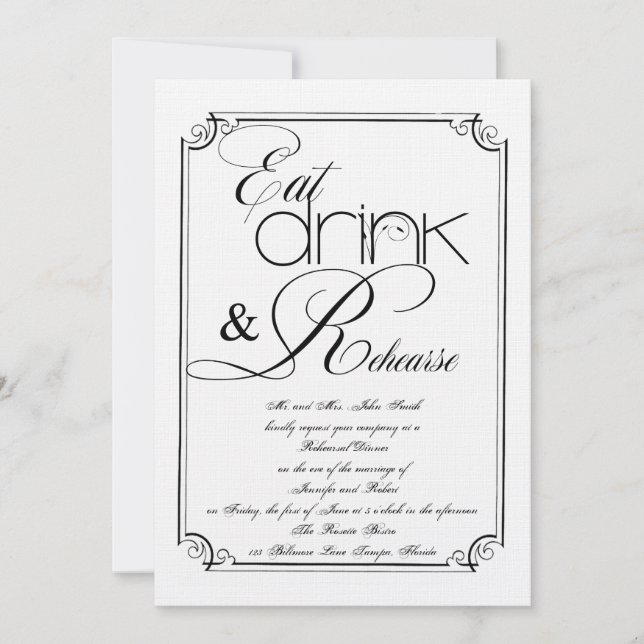 Invitación Ensayo del Boda de la bebida y ensayo (Anverso)