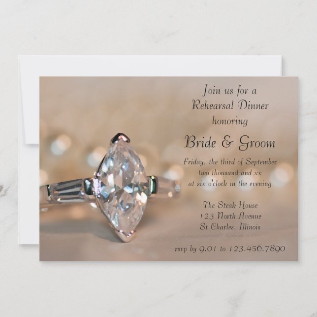 Invitación Ensayo del Boda del anillo de diamantes marquesa (Anverso)