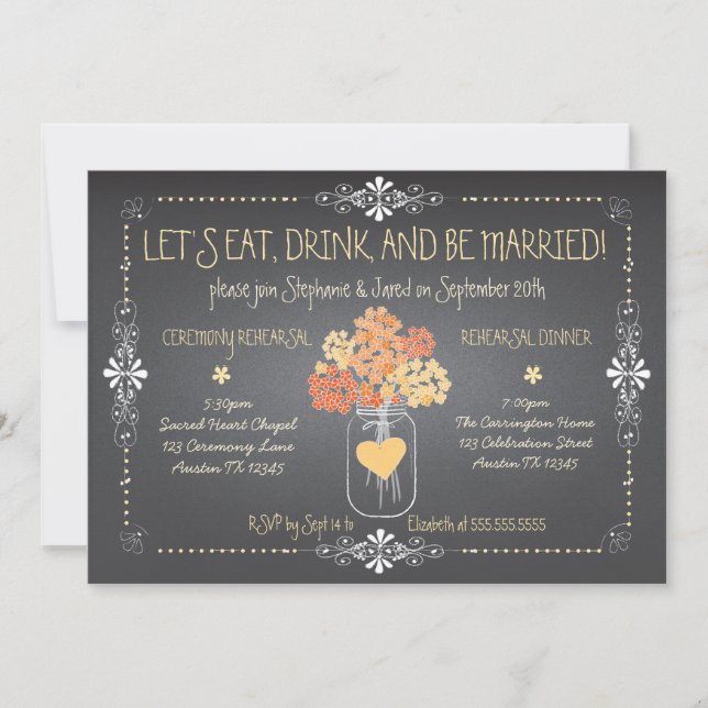 Invitación Ensayo del Boda del Chalkboard del otoño Mason Jar (Anverso)