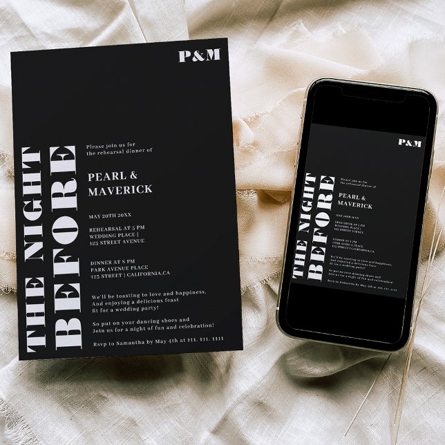 Invitación Ensayo del boda negro blanco y negrita (Subido por el creador)