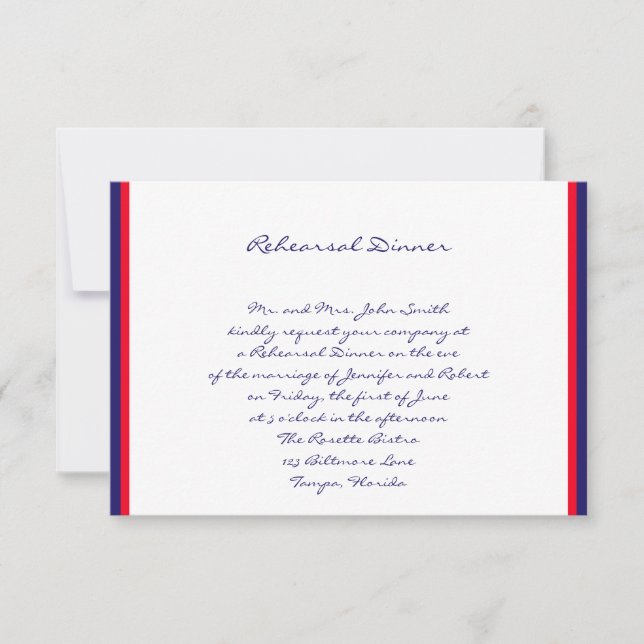 Invitación Ensayo del Boda rojo blanco y azul (Anverso)