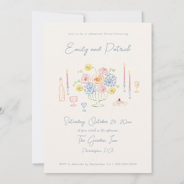 Invitación Ensayo del Pastel caprichoso y caprichoso a mano C (Anverso)