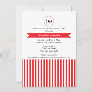 Invitación Ensayo del patrón de franjas rojas y blancas monog