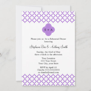 Invitación Ensayo del patrón de quatrefoil de lavanda monogra