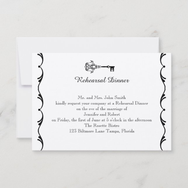 Invitación Ensayo dominante blanco y negro de la boda (Anverso)