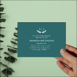 Invitación Ensayo elegante monograma verde de tono de joyas
