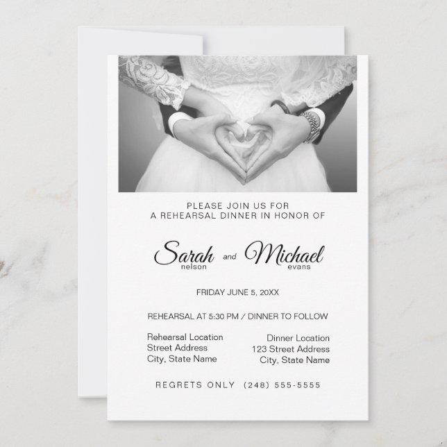 Invitación Ensayo elegante y tradicional de cena fotográfica (Anverso)