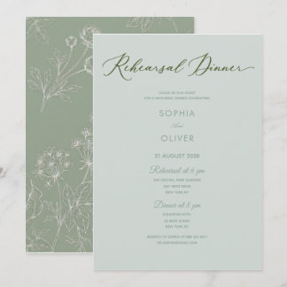 Invitación ensayo floral botánico clásico verde salvia