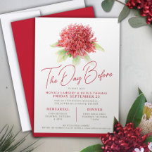 Ensayo floral de waratah rojo día antes del boda