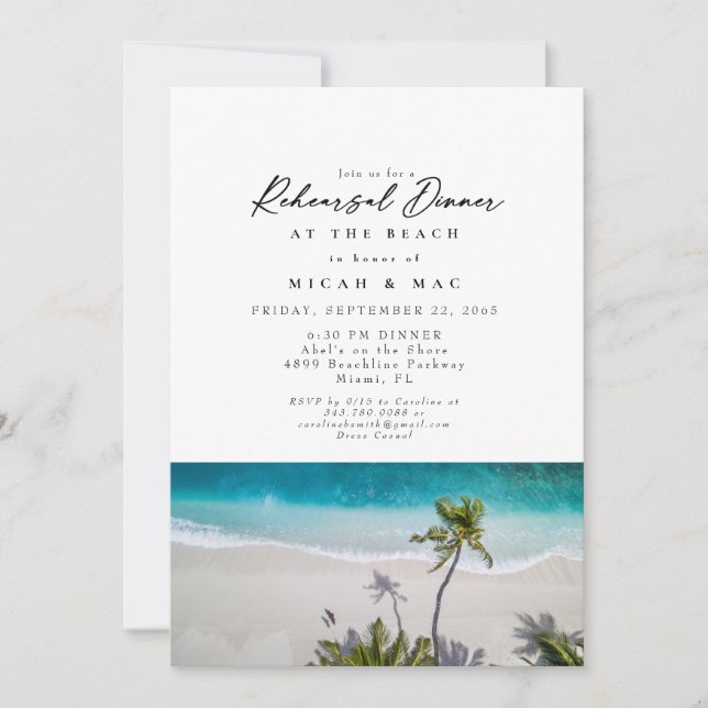 Invitación Ensayo fotográfico de playa y Boda de cena de ensa (Anverso)