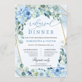 Invitación Ensayo geométrico Boho Dusty Blue Floral Gold