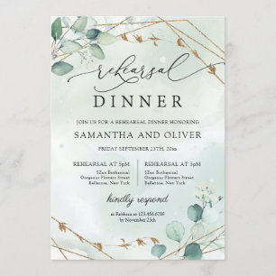Invitación Ensayo geométrico Boho Eucalyptus Greenery GOld