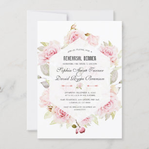 Invitación Ensayo geométrico floral rosado de bonito Cena
