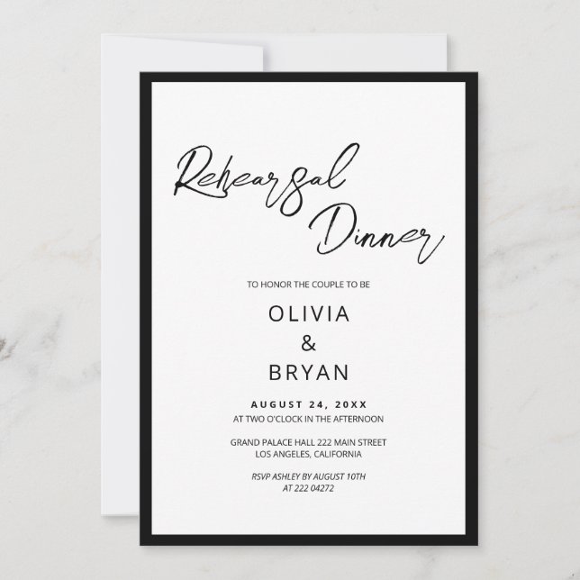 Invitación Ensayo minimalista de escritura negra (Anverso)