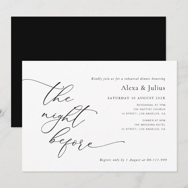 Invitación Ensayo Moderno Del Boda Blanco Y Negro (Anverso / Reverso)
