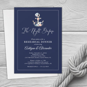 Invitación Ensayo Nautical Elegant Floral Anchor Naval