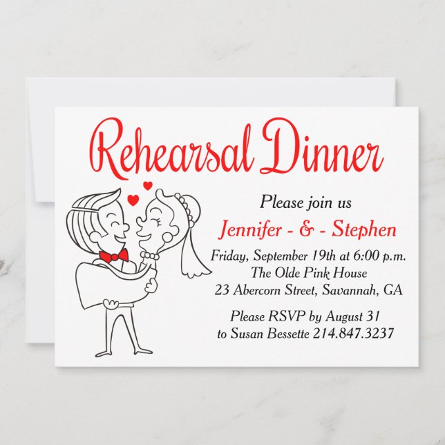 Invitación Ensayo rojo y blanco Personalizado de cena novia y (Anverso)