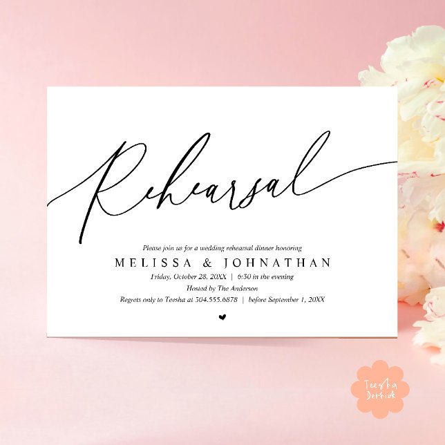 Invitación Ensayo Romántico Moderno Cena de Bodas Baile (Modern Romantic Rehearsal Wedding Dinner Dancing Invitation Card in Black and White)