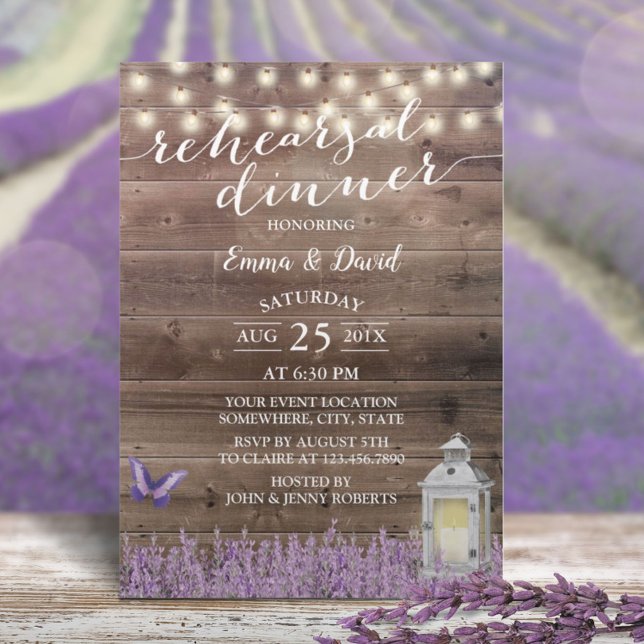 Invitación Ensayo rústico floral de lavanda de linterna vinta (Subido por el creador)