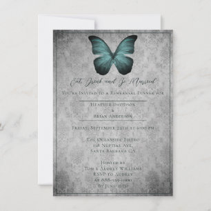 Invitación Ensayo verde azulado de damasco de mariposa de épo
