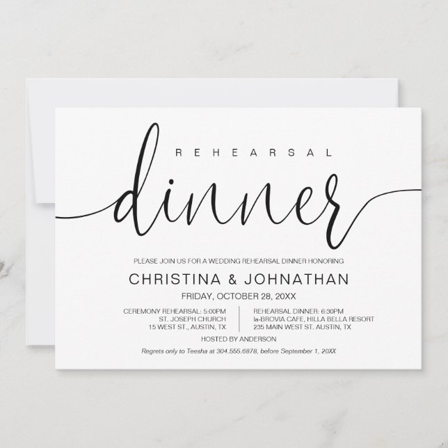 Invitación Ensayo y cena boda, caligrafía moderna (Anverso)
