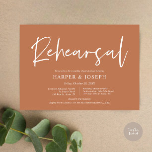 Invitación Ensayo y cena Boda moderno, óxido de cobre