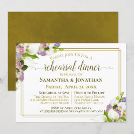 Invitación Ensayo y cena de Boda de oro floral de primavera