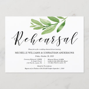 Invitación Ensayo y cena de Boda rústico verde