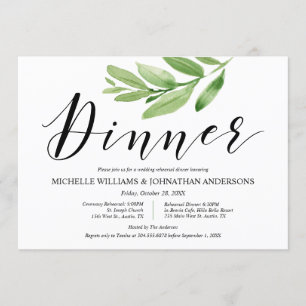 Invitación Ensayo y cena de Boda rústico verde