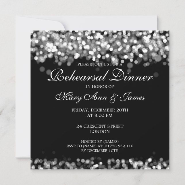 Invitación Ensayos bodas Cena Plata Luces (Anverso)