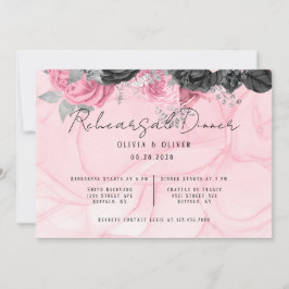 Invitación Ensayos De Encendido Floral De Lujo Rosa Y Negro