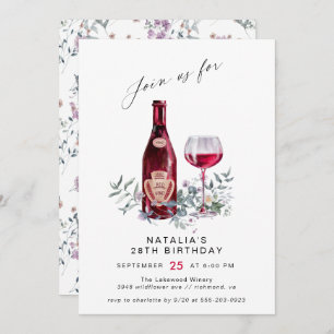 Invitación Ensayos de Vino Rojo Floral   Cumpleaños de la muj