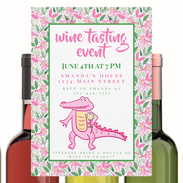 Invitación Ensayos de vinos de cocodrilo preppy (Subido por el creador)