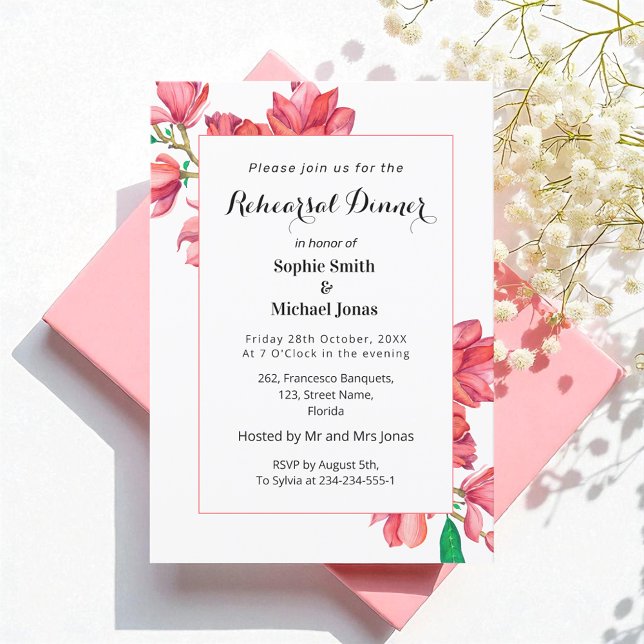 Invitación Ensayos florales Cena Magnolia Blanca Rosa (Subido por el creador)