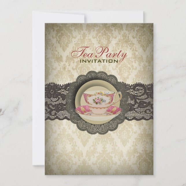 Invitación Enseñanzas florales de encaje rural Fiesta de té d (Anverso)