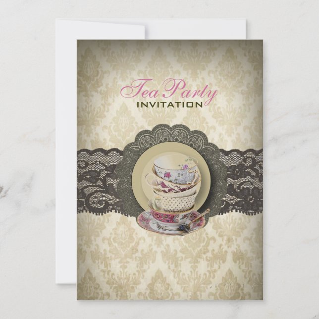 Invitación Enseñanzas florales de encaje rural Fiesta de té d (Anverso)
