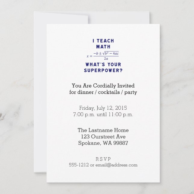 Invitación Enseño matemáticas ¿Cuál es tu superpoder? (Anverso)