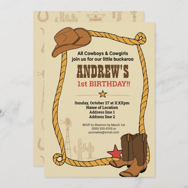 Invitación ¡Ensilla! Fiesta de Cumpleaños de Vaquero de Rodeo (Anverso / Reverso)