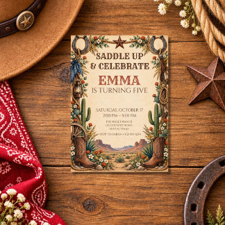 Invitación Ensilla y Celebra Vaquera Rústica Occidental