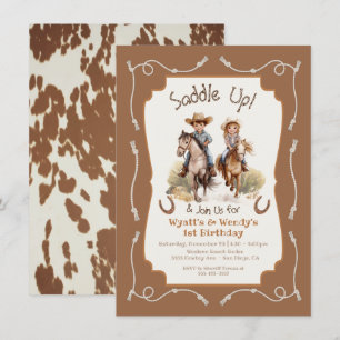 Invitación Ensillar al pequeño mellizo Cowboy cumpleaños